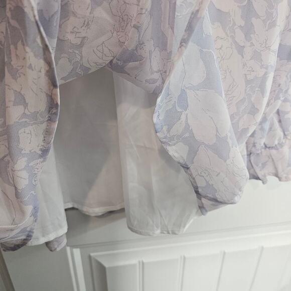 Boho Floral Blouse Women 2X White Button Sheer Balloon Sleeve Peasant Cottage - Picture 6 of 10